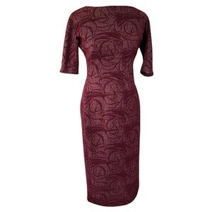 Maggy London Sophisticated Arch Shoulder Red Sheath Stretchy Fitted Dress Size 2